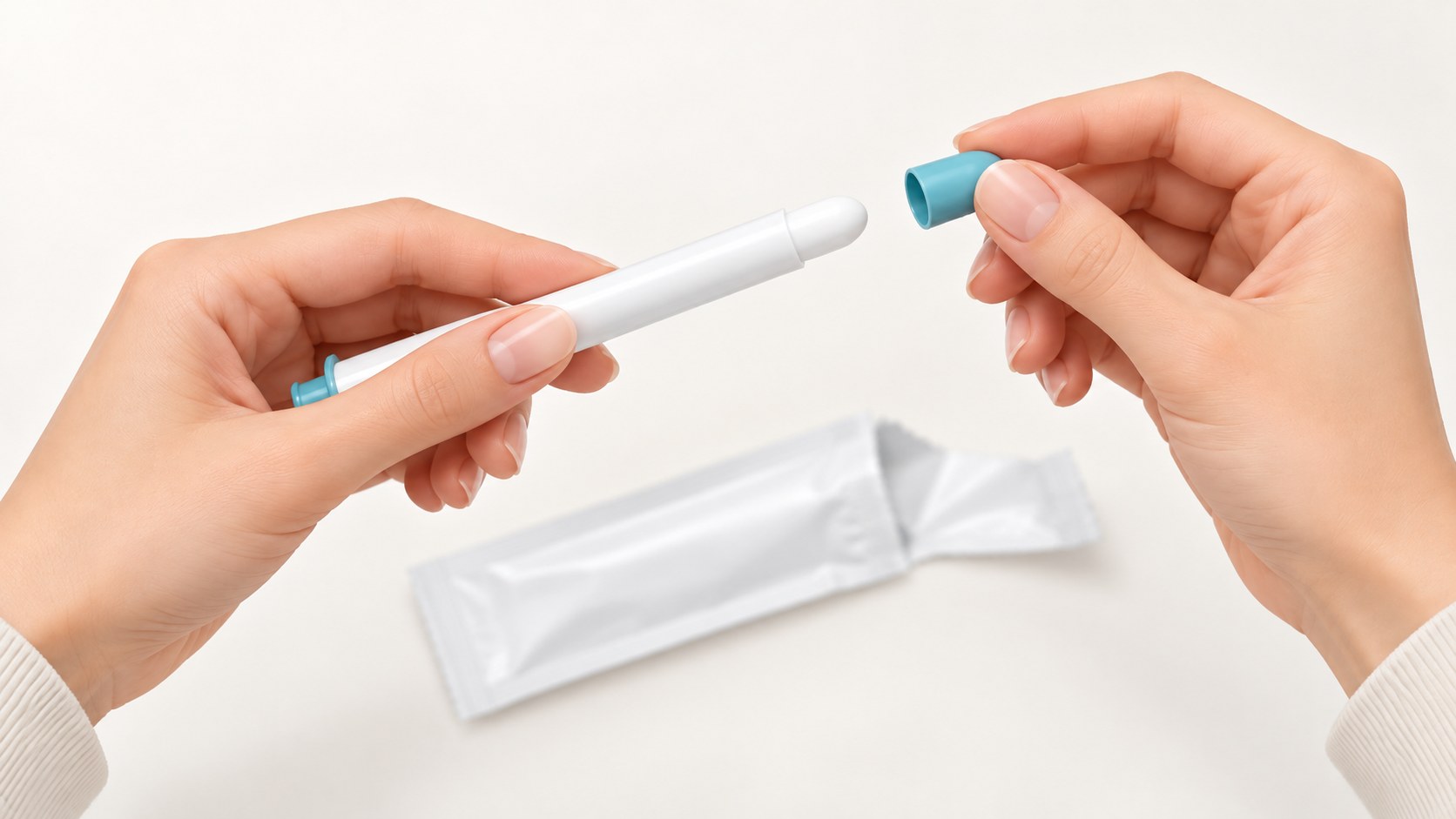 エッグサポートの容器の先端のキャップを外すイメージ